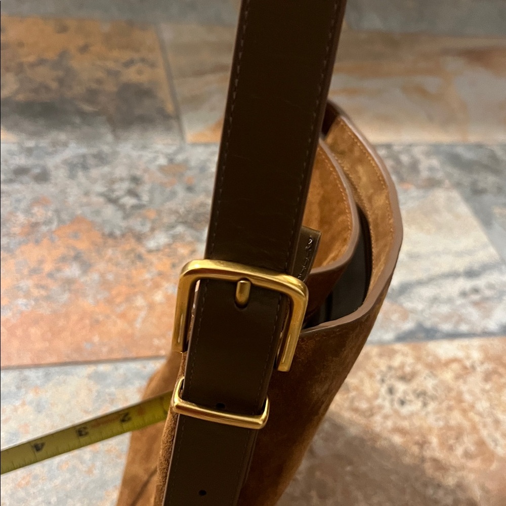 Quince Suede Crossbody Bag in Brown with Tan Strap - Picture 10 of 10